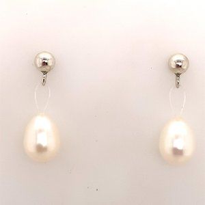 Floating Pearl Dangle Earrings in Sterling Silver 925